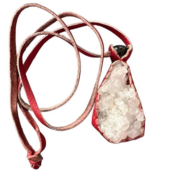 Artist Made Leather & Rock Crystal Pendant Necklace - Picture 1 of 8